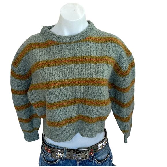 Spirtual Gangster Olive Oversized Knit Sweater SMALL Crew Alpaca Designer $158 - Picture 6 of 9